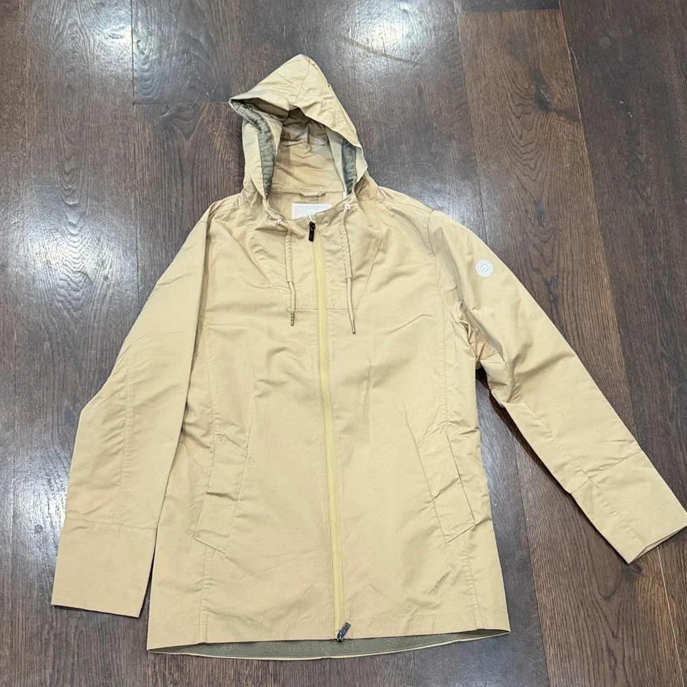 Scotch & Soda Beige Hooded Tech Rain Jacket